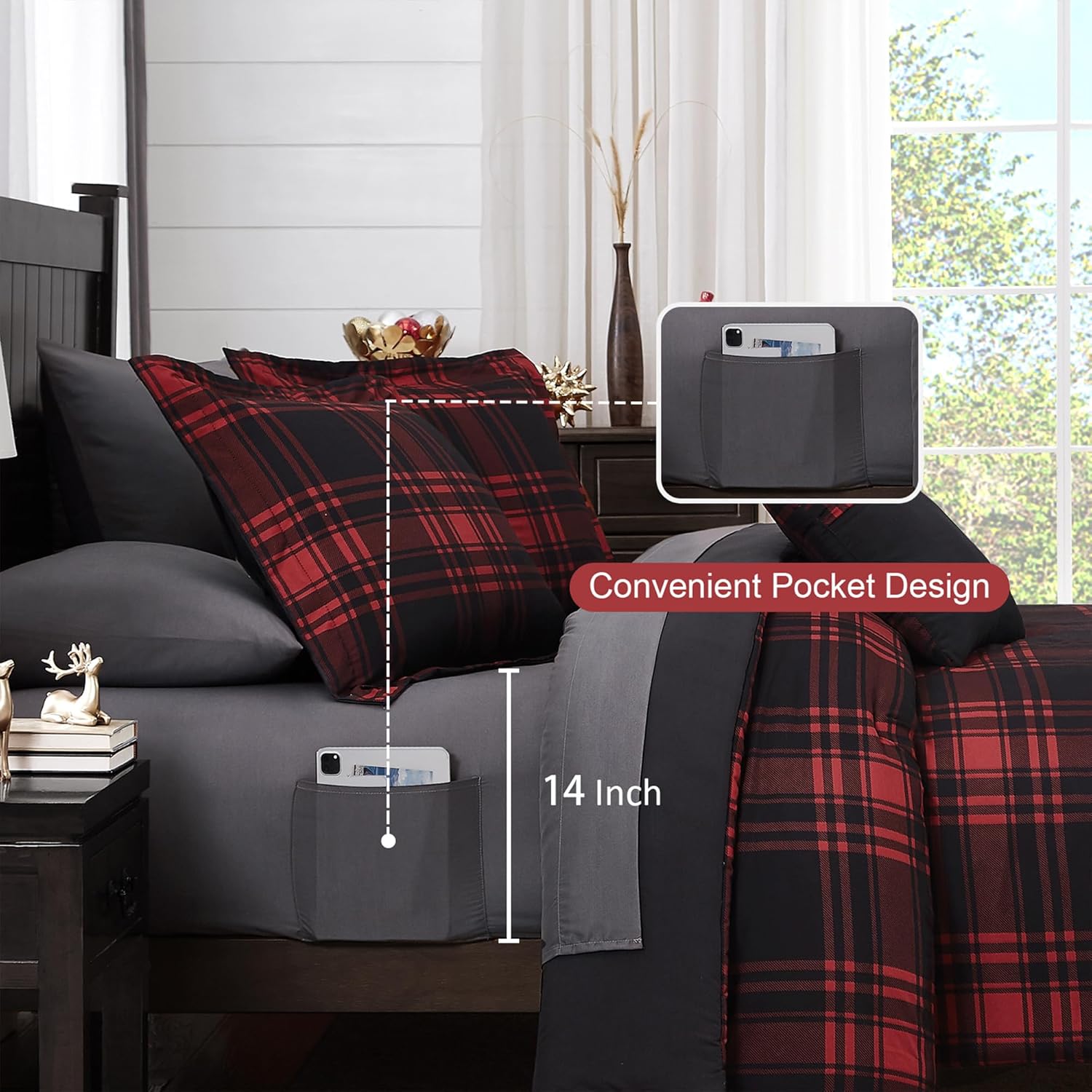 Amberspace Plaid Design Bed in a Bag Comforter Set with Sheets