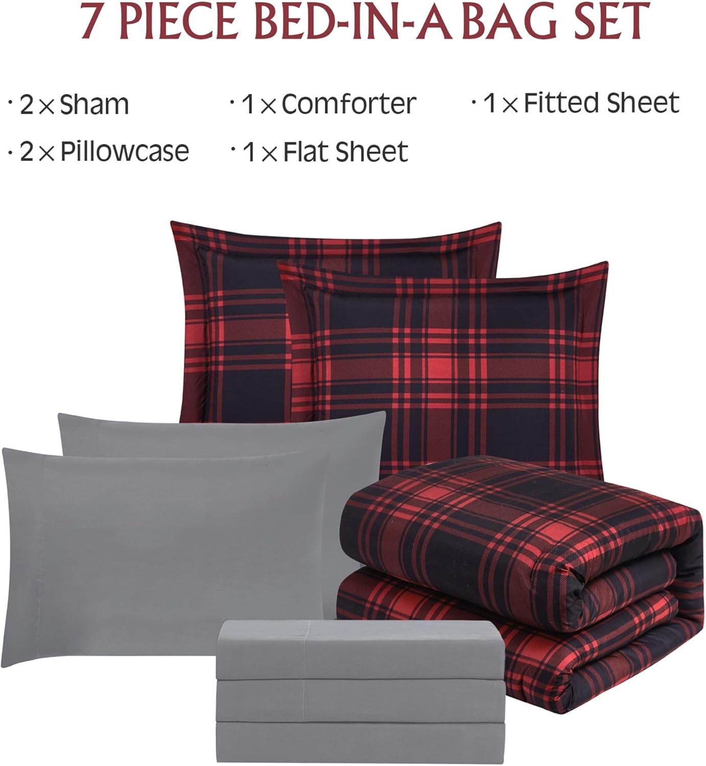 Amberspace Plaid Design Bed in a Bag Comforter Set with Sheets