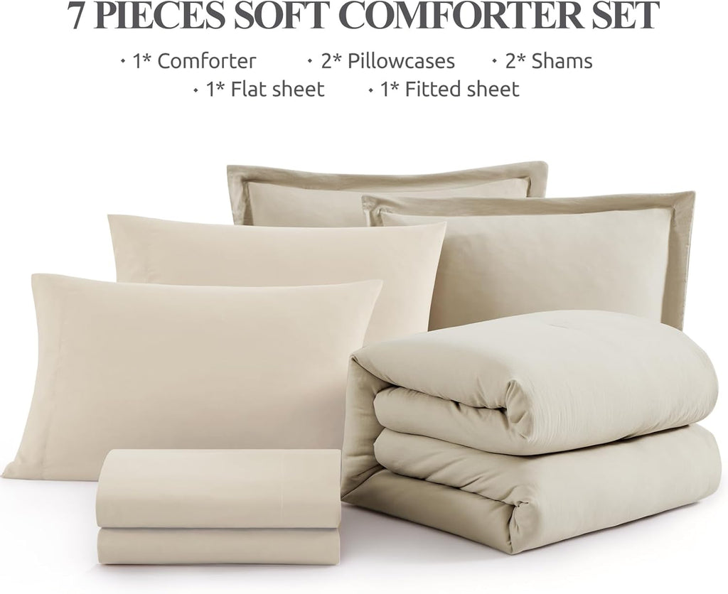 Amberspace Prewashed fabric 7-piece Bed in a Bag Comforter Set with Sheets