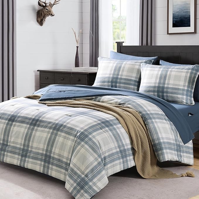 Amberspace Plaid Design Bed in a Bag Comforter Set with Sheets