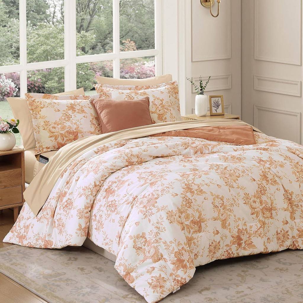 Amberspace Botanical Flowers Design 7-piece Bed in a Bag Comforter Set with Sheets