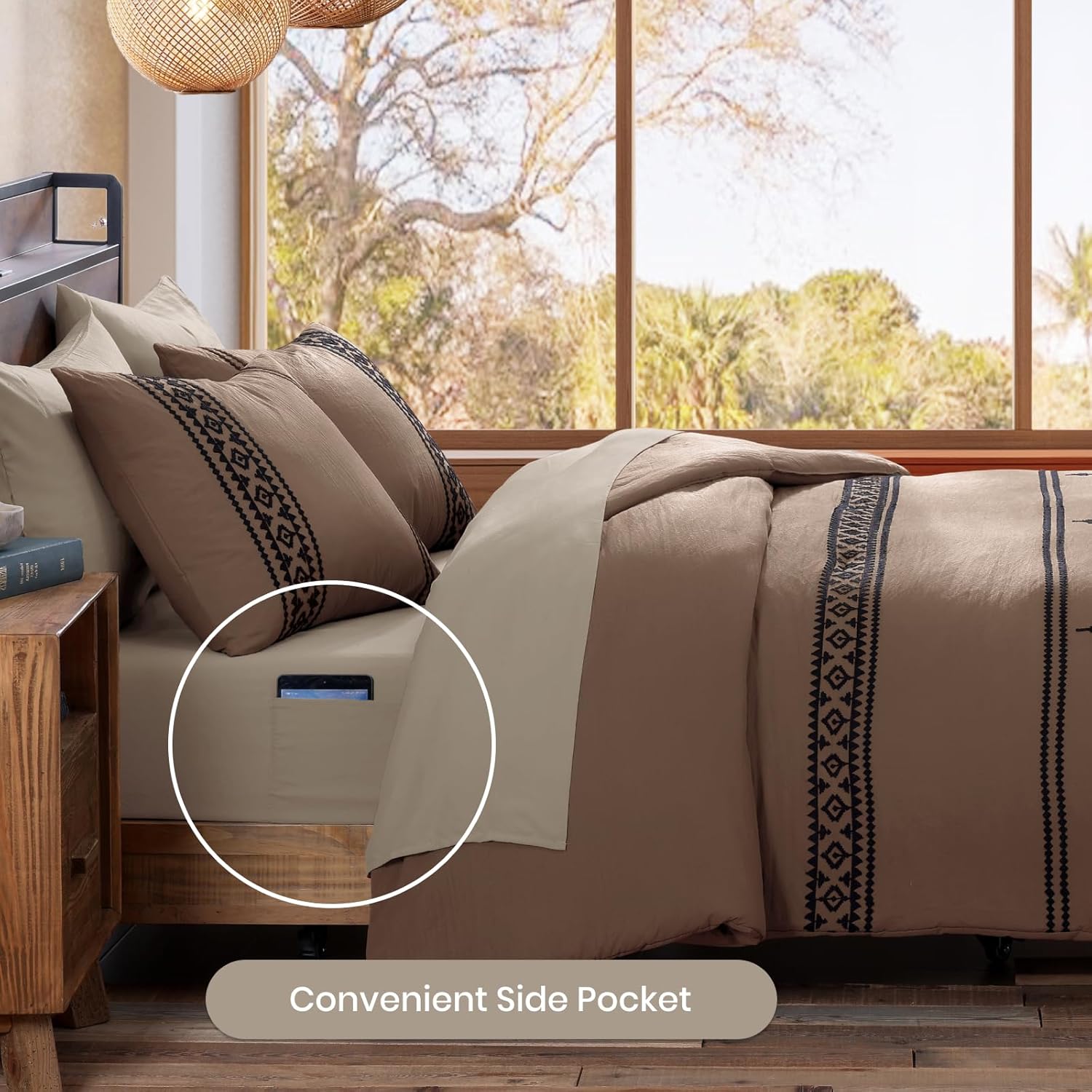 Amberspace Embroidery 7-piece Bed in a Bag Full Comforter Set with Sheets