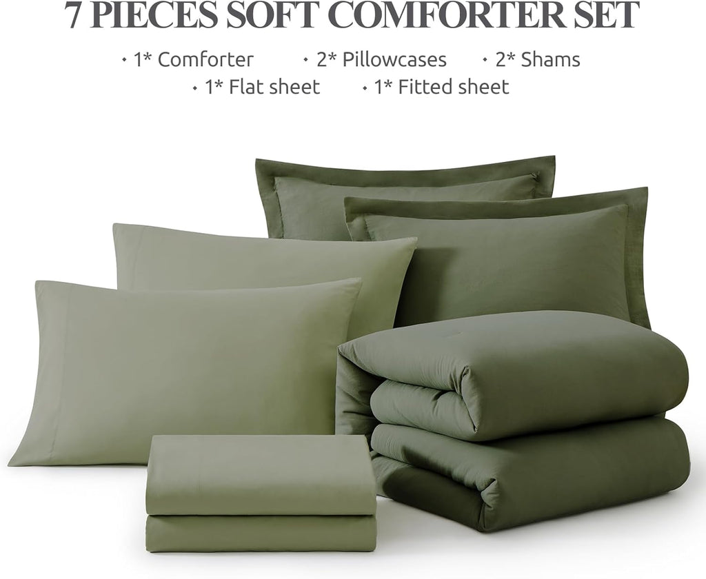 Amberspace Prewashed fabric 7-piece Bed in a Bag Comforter Set with Sheets