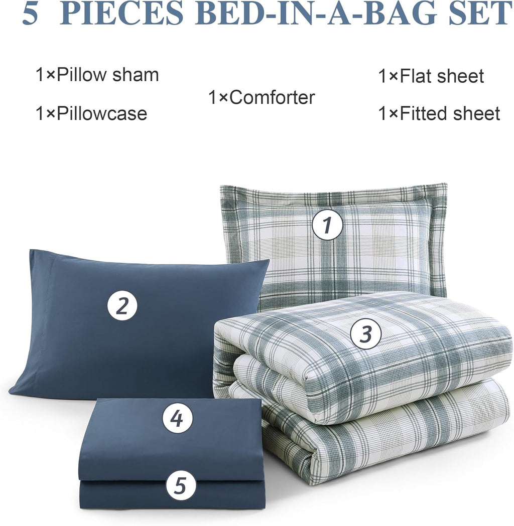 Amberspace Plaid Design Bed in a Bag Comforter Set with Sheets