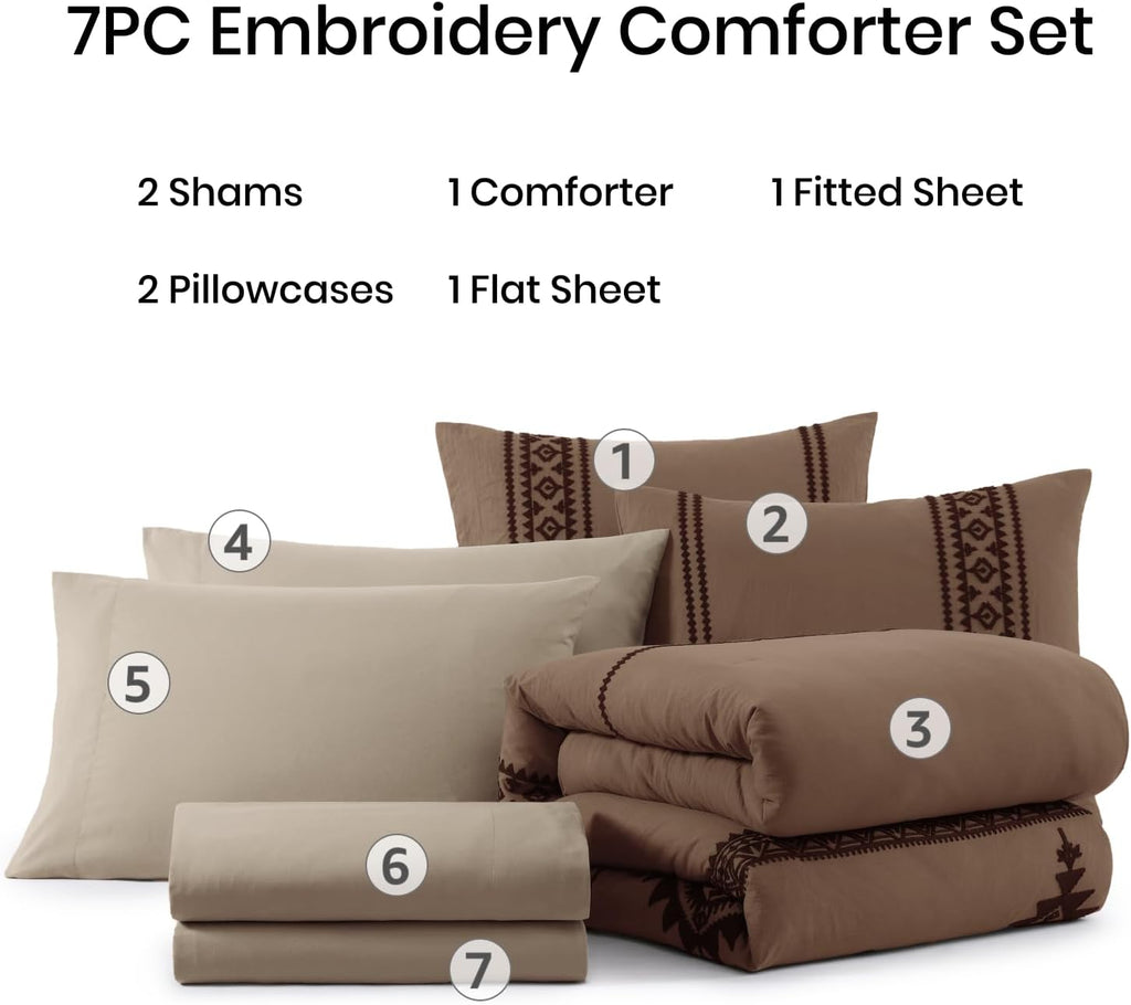 Amberspace Embroidery 7-piece Bed in a Bag Full Comforter Set with Sheets