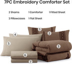 Amberspace Embroidery 7-piece Bed in a Bag Full Comforter Set with Sheets