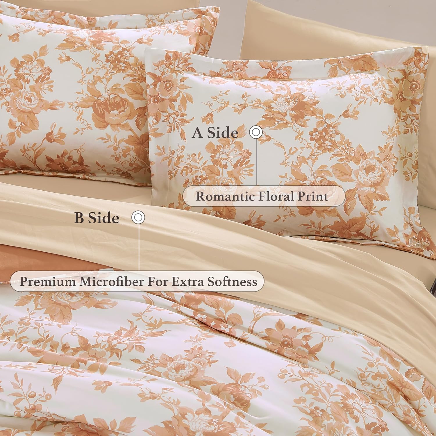 Amberspace Botanical Flowers Design 7-piece Bed in a Bag Comforter Set with Sheets