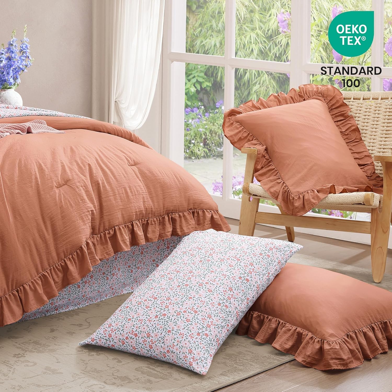 Amberspace Ruffle Design 7-piece Bed in a Bag Comforter Set with Sheets