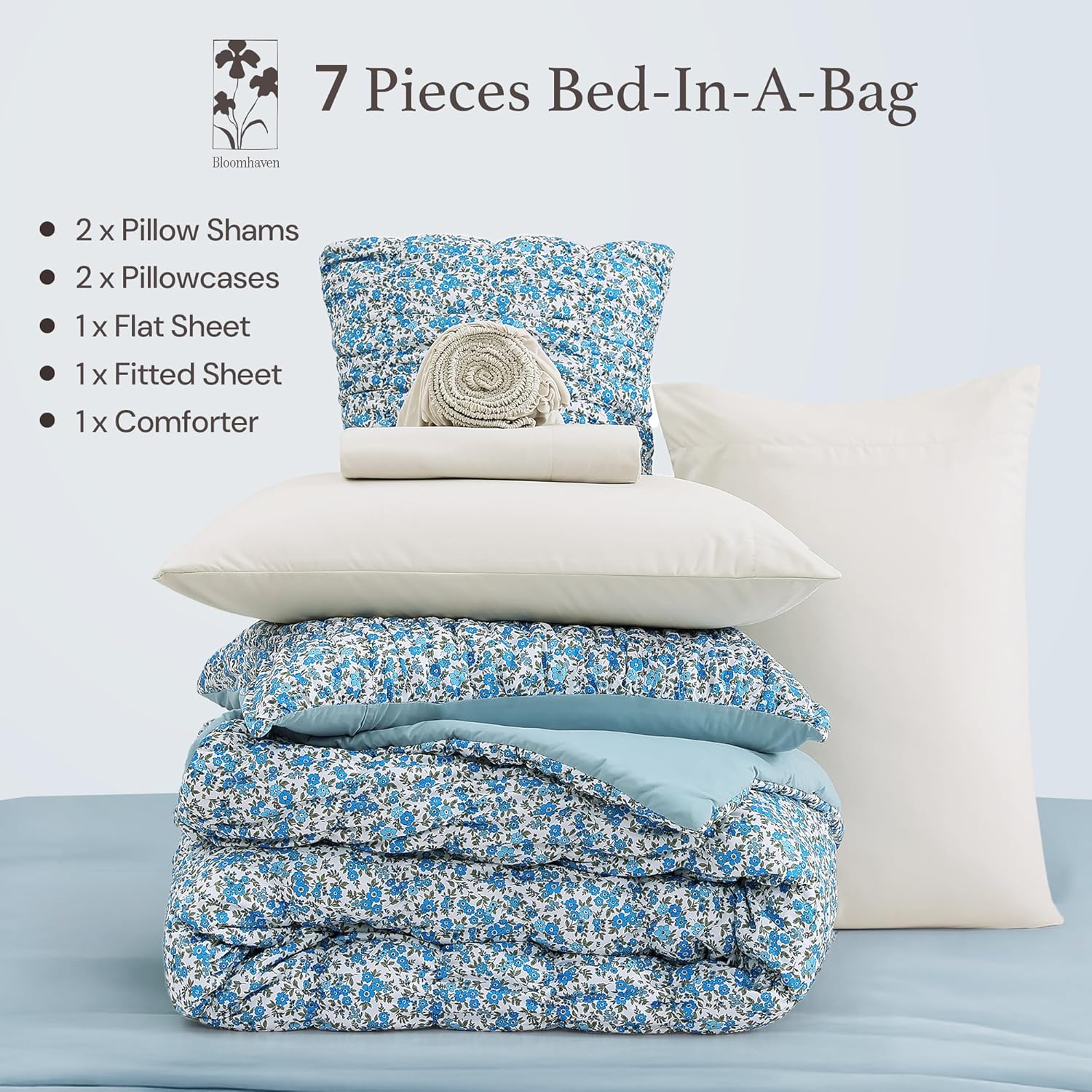 Amberspace Puff 7-piece Bed in a Bag Comforter Set with Sheets