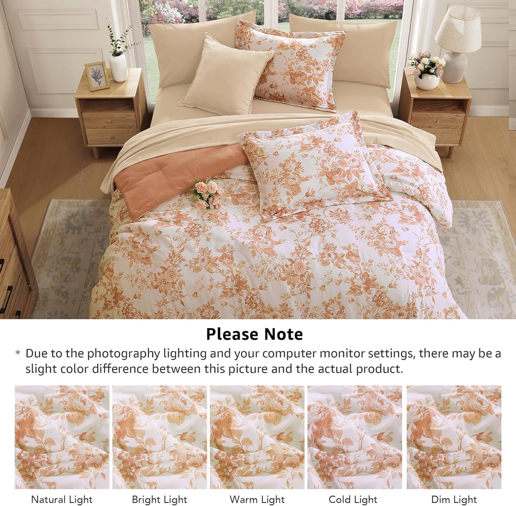 Amberspace Botanical Flowers Design 7-piece Bed in a Bag Comforter Set with Sheets