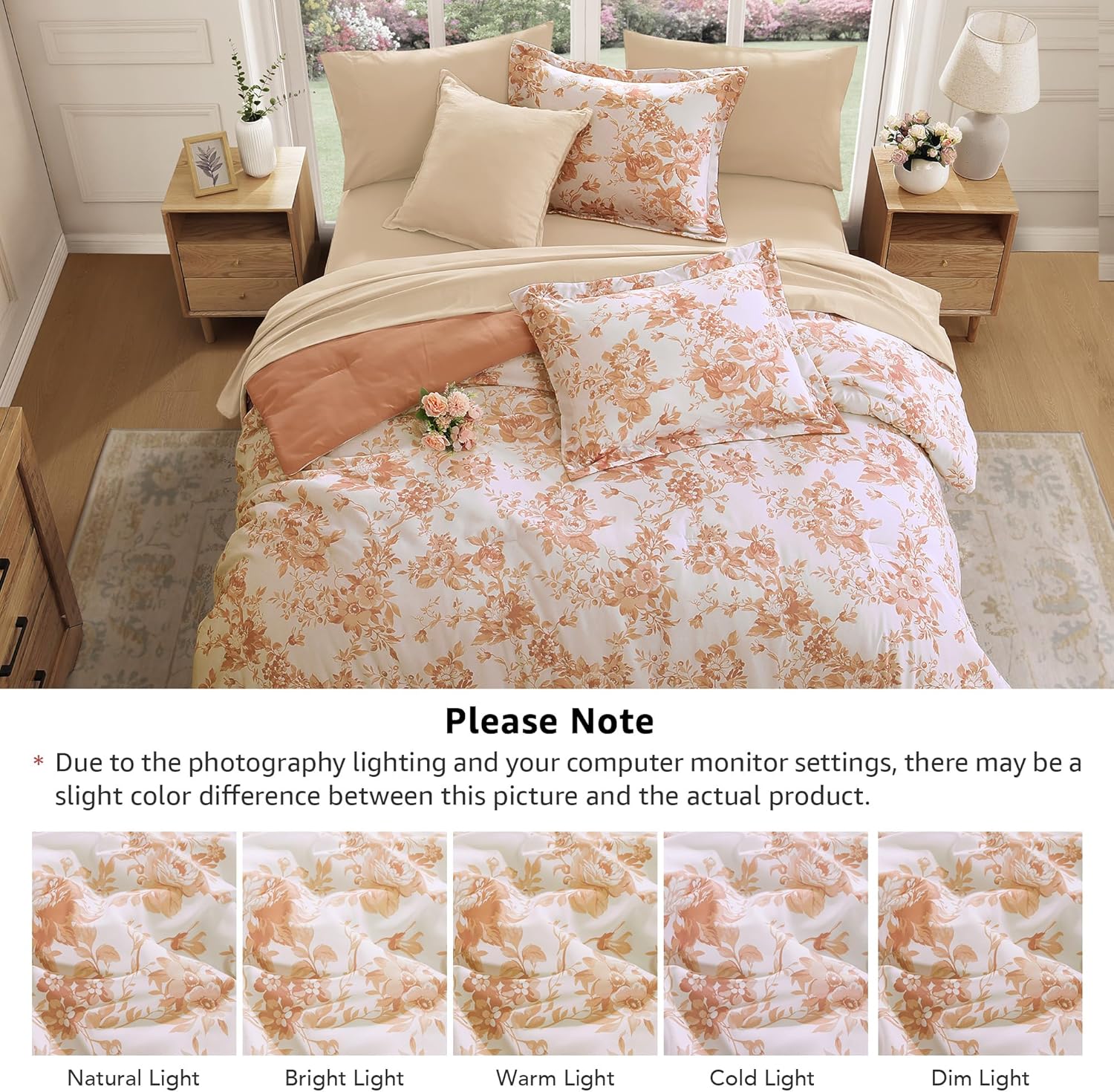 Amberspace Botanical Flowers Design 7-piece Bed in a Bag Comforter Set with Sheets