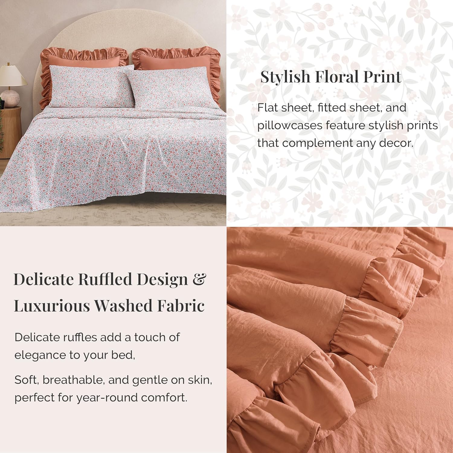 Amberspace Ruffle Design 7-piece Bed in a Bag Comforter Set with Sheets