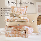Amberspace Botanical Flowers Design 7-piece Bed in a Bag Comforter Set with Sheets