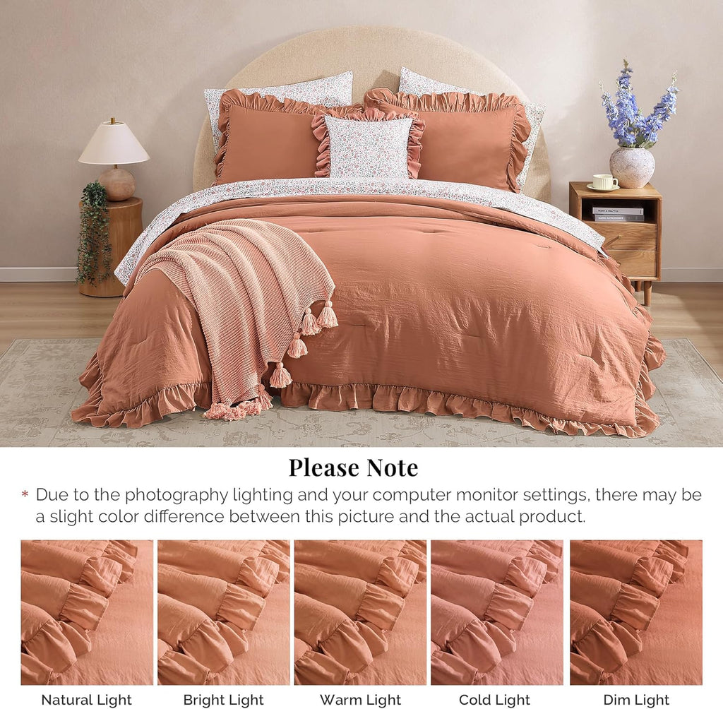 Amberspace Ruffle Design 7-piece Bed in a Bag Comforter Set with Sheets