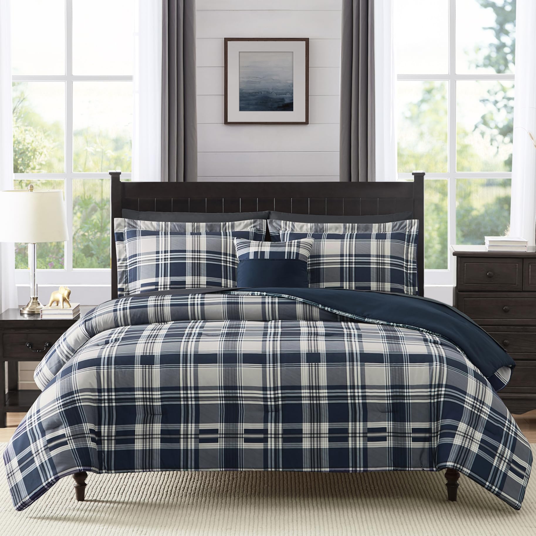 Amberspace Plaid Design Bed in a Bag Comforter Set with Sheets
