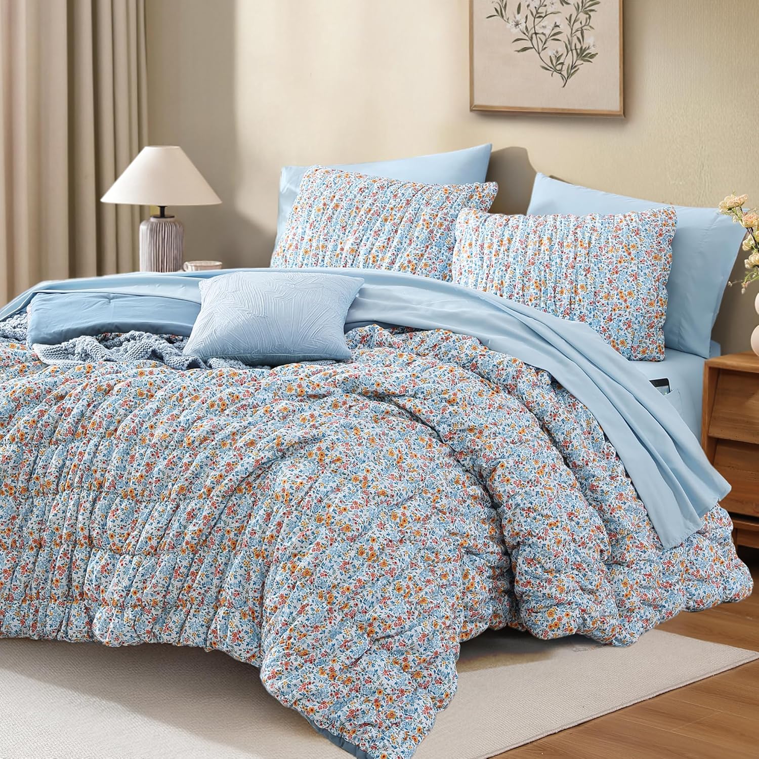 Amberspace Puff 7-piece Bed in a Bag Comforter Set with Sheets