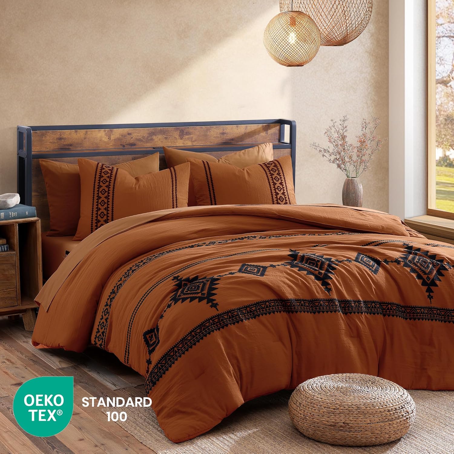 Amberspace Embroidery 7-piece Bed in a Bag Full Comforter Set with Sheets