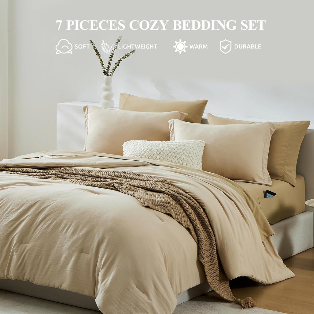 Amberspace Prewashed fabric 7-piece Bed in a Bag Comforter Set with Sheets