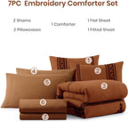 Amberspace Embroidery 7-piece Bed in a Bag Full Comforter Set with Sheets