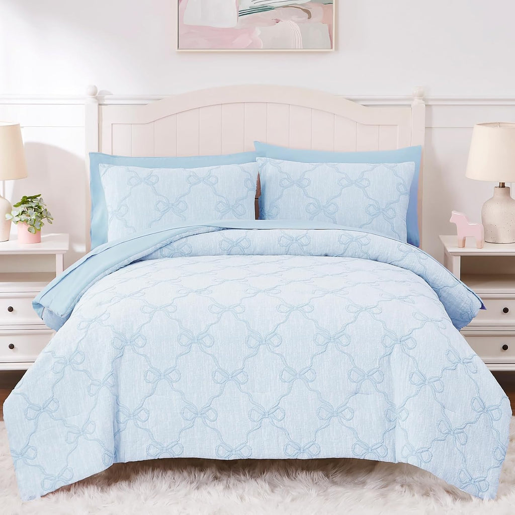 Amberspace Diamond Bow Design 5/7-piece Bed in a Bag Comforter Set with Sheets