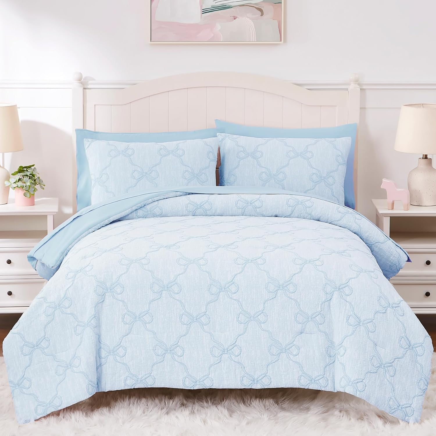 Amberspace Diamond Bow Design 5/7-piece Bed in a Bag Comforter Set with Sheets