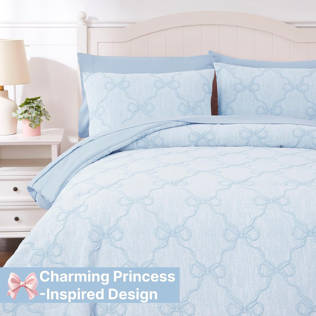 Amberspace Diamond Bow Design 5/7-piece Bed in a Bag Comforter Set with Sheets