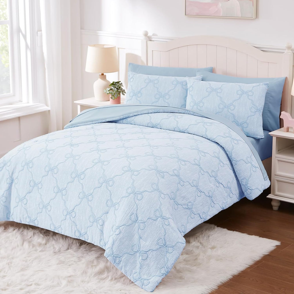 Amberspace Diamond Bow Design 5/7-piece Bed in a Bag Comforter Set with Sheets