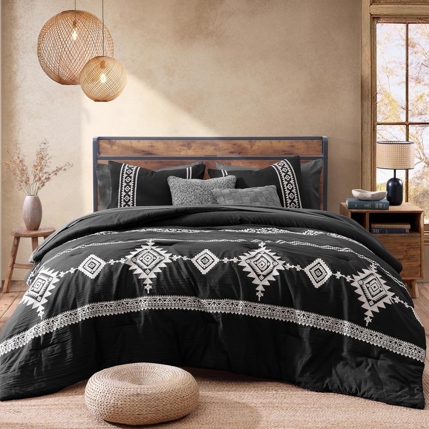 Amberspace Embroidery 7-piece Bed in a Bag Full Comforter Set with Sheets