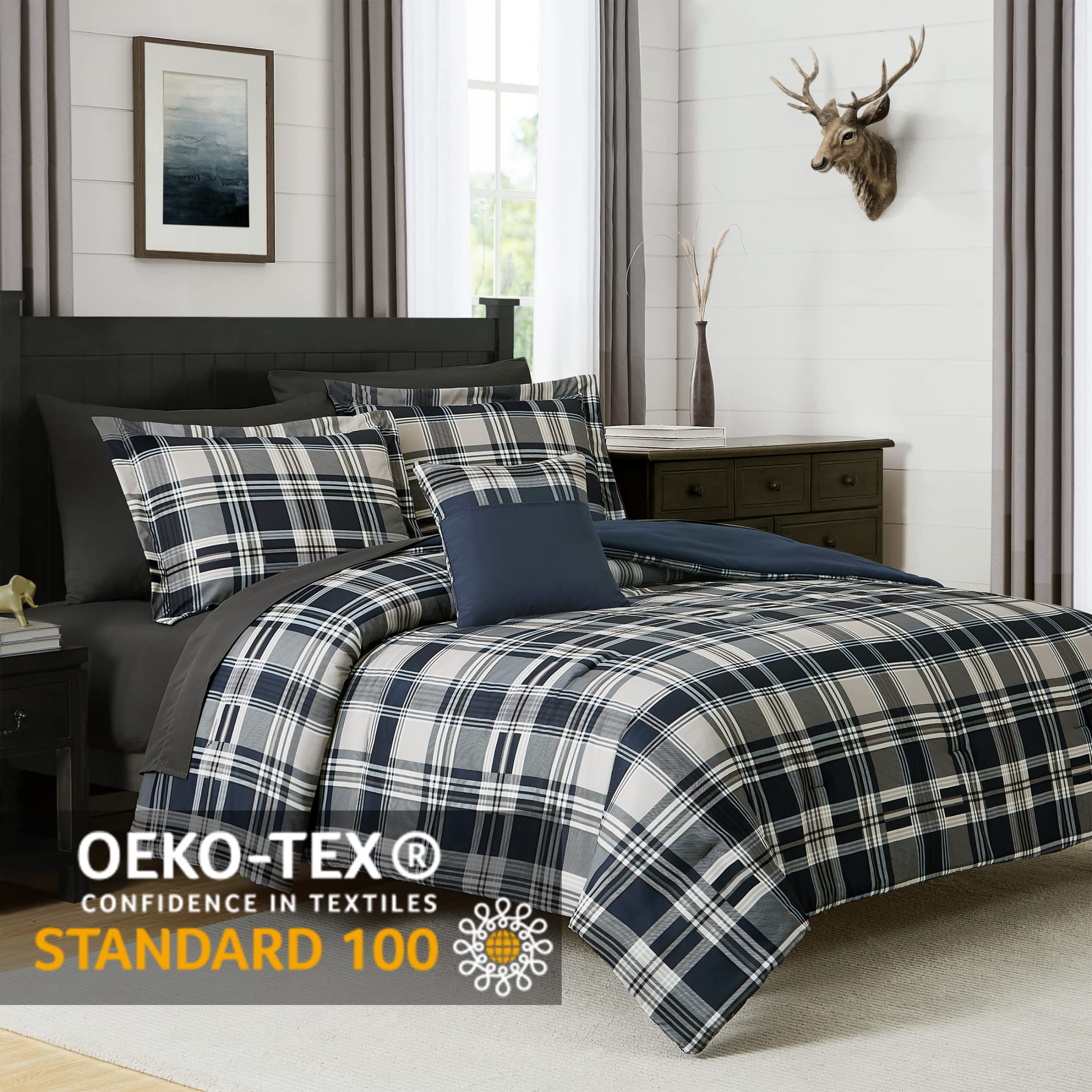 Amberspace Plaid Design Bed in a Bag Comforter Set with Sheets