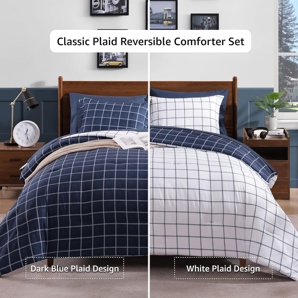 Amberspace Plaid Design Bed in a Bag Comforter Set with Sheets