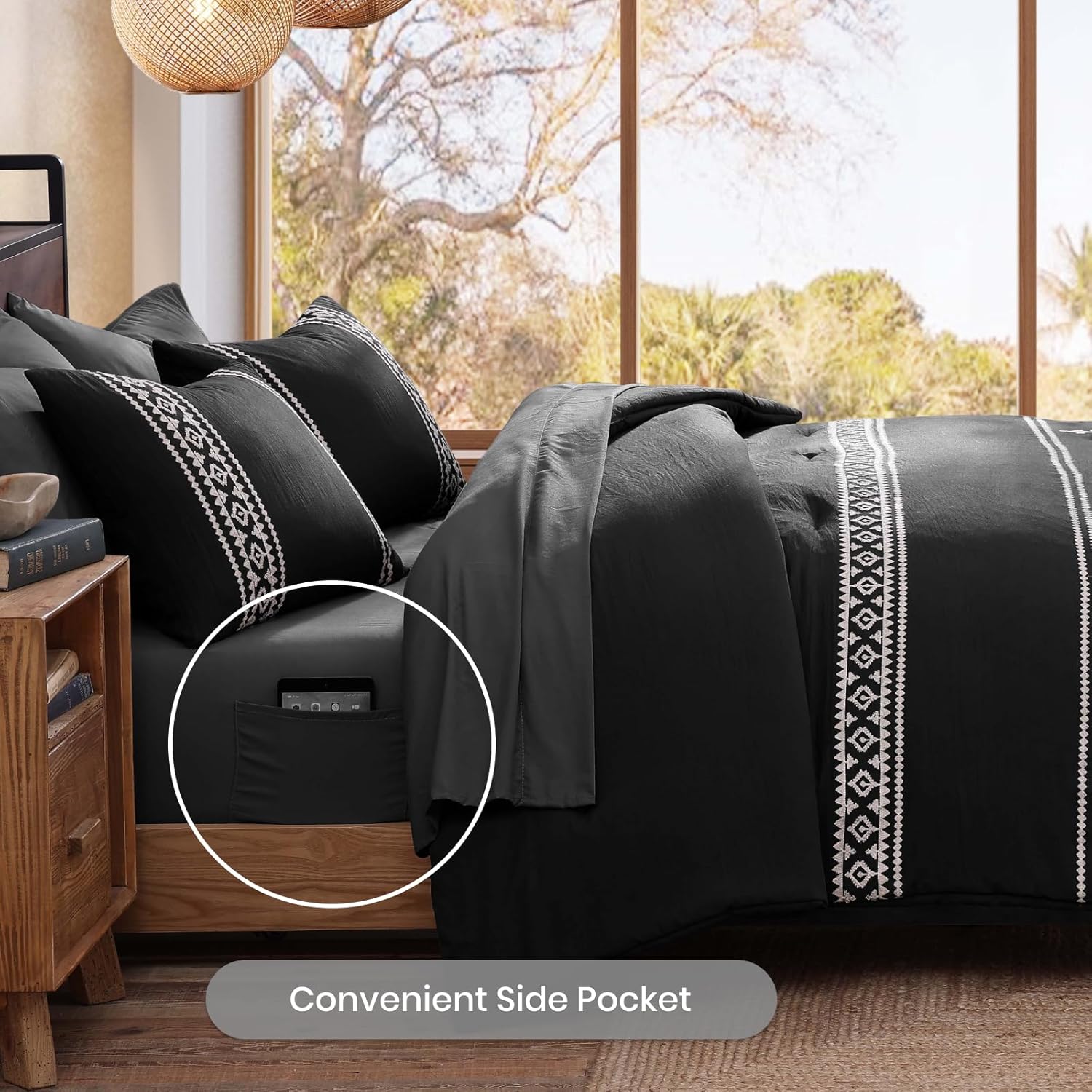 Amberspace Embroidery 7-piece Bed in a Bag Full Comforter Set with Sheets