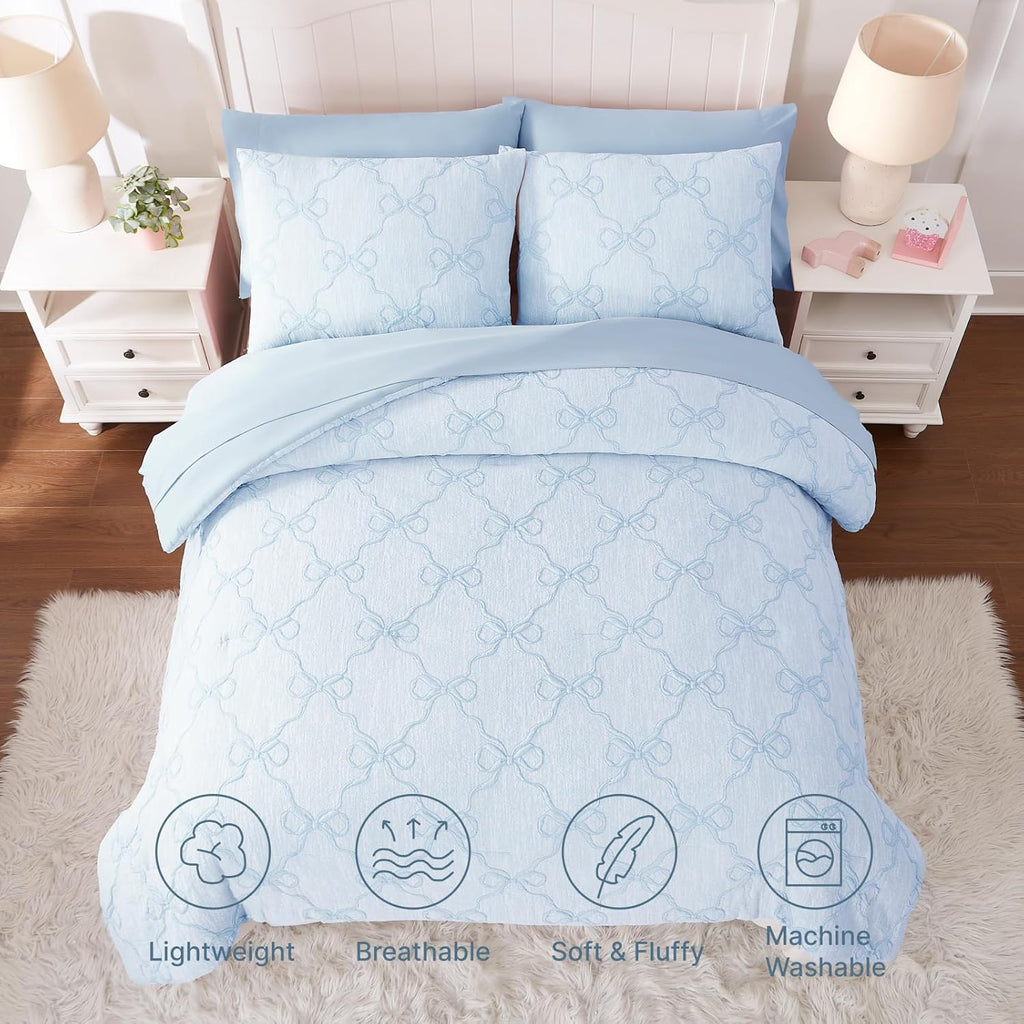 Amberspace Diamond Bow Design 5/7-piece Bed in a Bag Comforter Set with Sheets