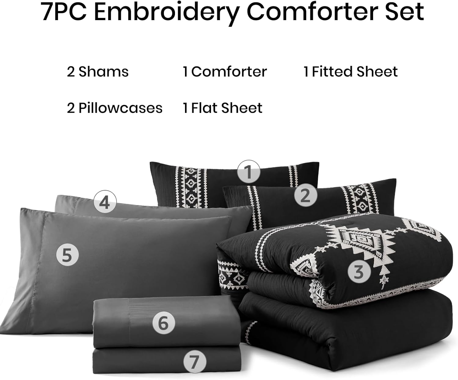 Amberspace Embroidery 7-piece Bed in a Bag Full Comforter Set with Sheets