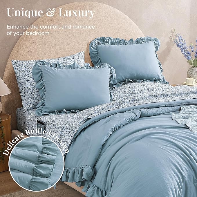Amberspace Ruffle Design 7-piece Bed in a Bag Comforter Set with Sheets