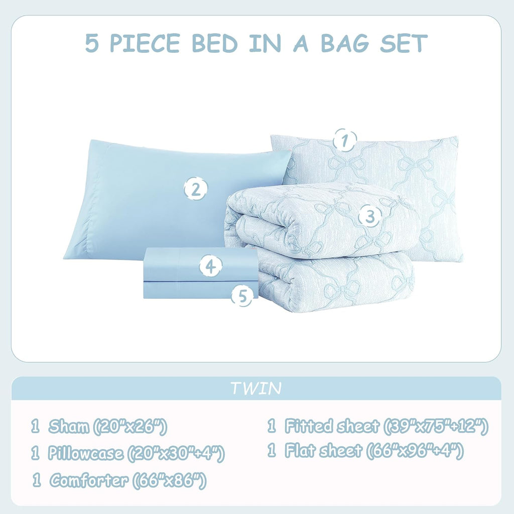 Amberspace Diamond Bow Design 5/7-piece Bed in a Bag Comforter Set with Sheets