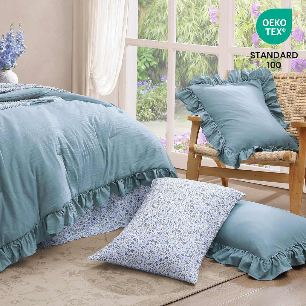 Amberspace Ruffle Design 7-piece Bed in a Bag Comforter Set with Sheets