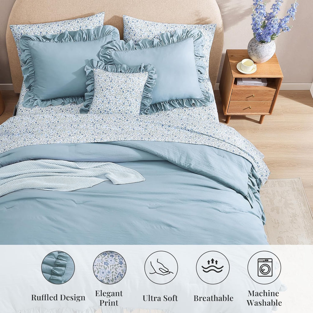 Amberspace Ruffle Design 7-piece Bed in a Bag Comforter Set with Sheets