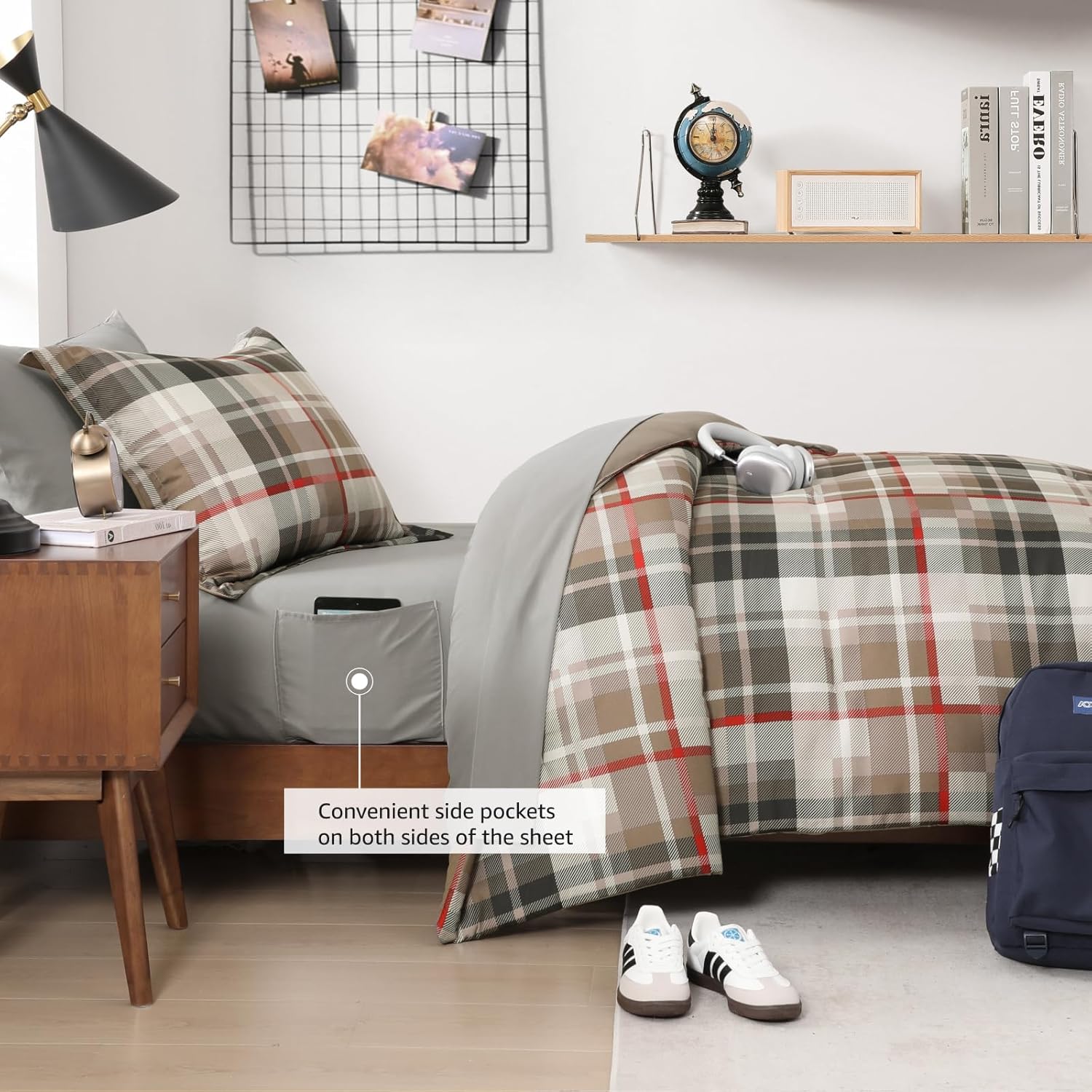Amberspace Plaid Design Bed in a Bag Comforter Set with Sheets