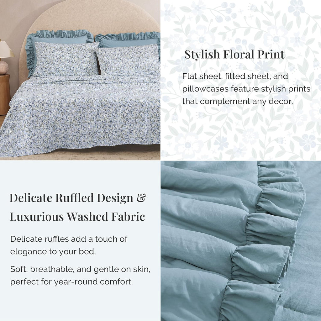 Amberspace Ruffle Design 7-piece Bed in a Bag Comforter Set with Sheets