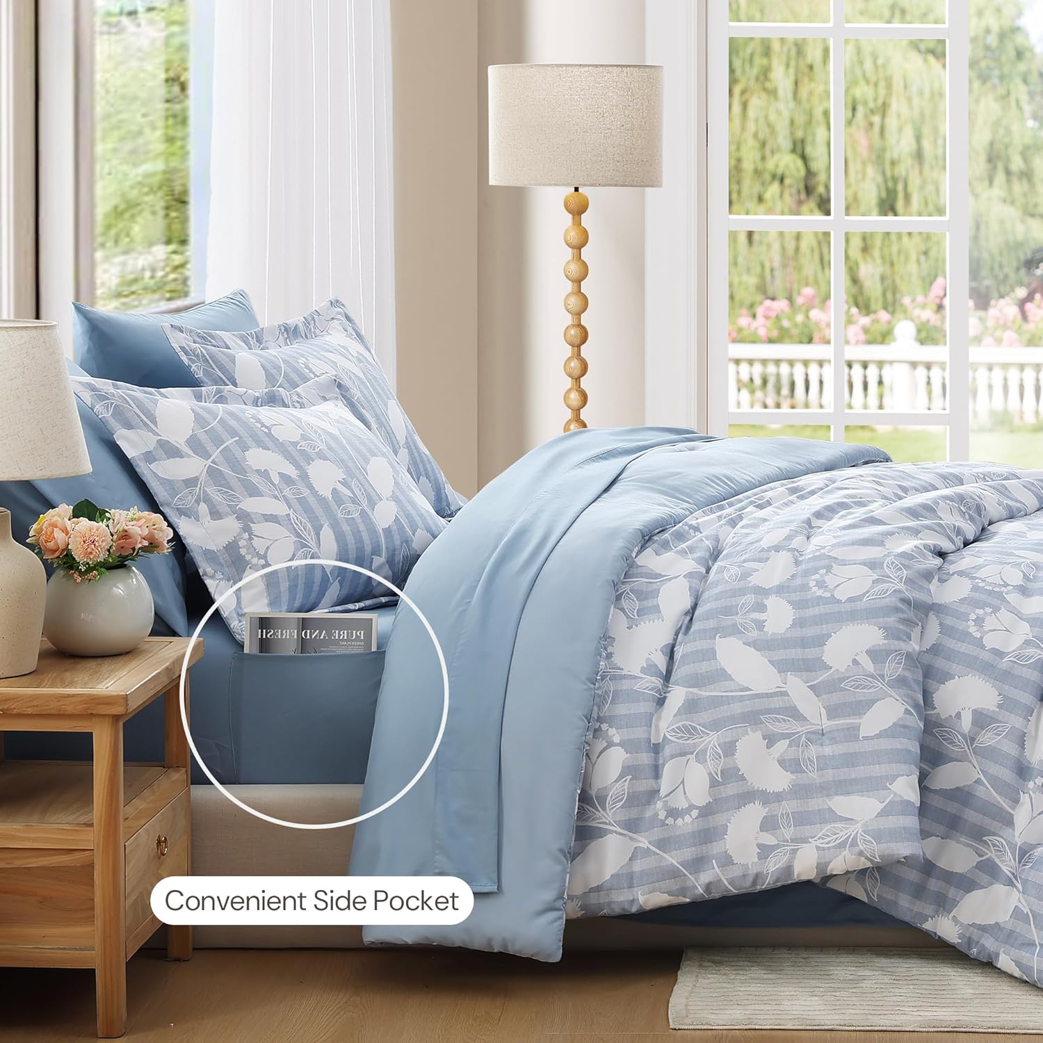 Amberspace Botanical Flowers Design 7-piece Bed in a Bag Comforter Set with Sheets