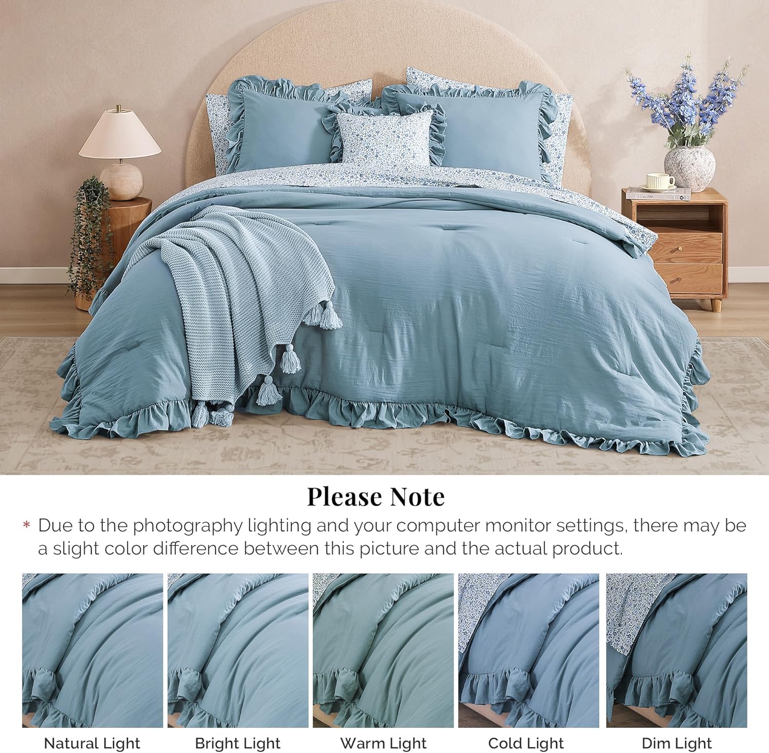 Amberspace Ruffle Design 7-piece Bed in a Bag Comforter Set with Sheets