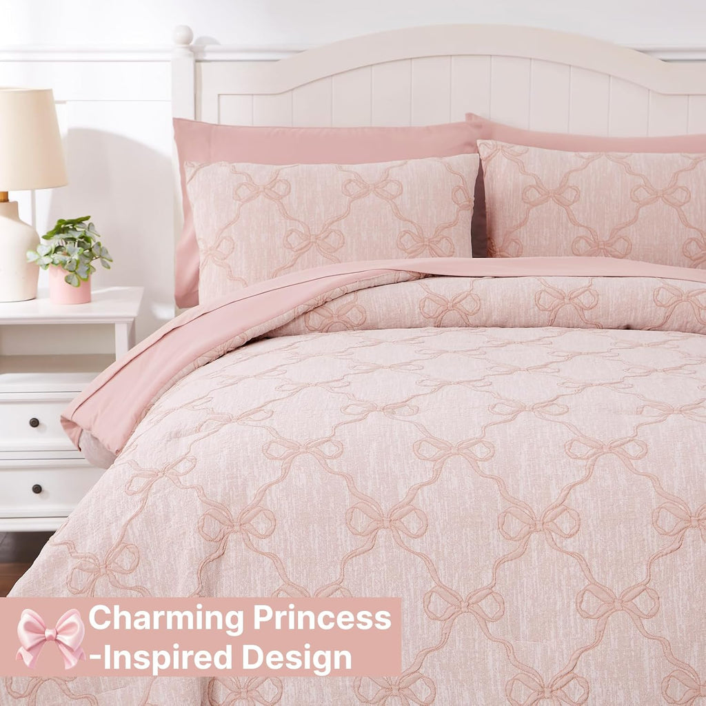 Amberspace Diamond Bow Design 5/7-piece Bed in a Bag Comforter Set with Sheets