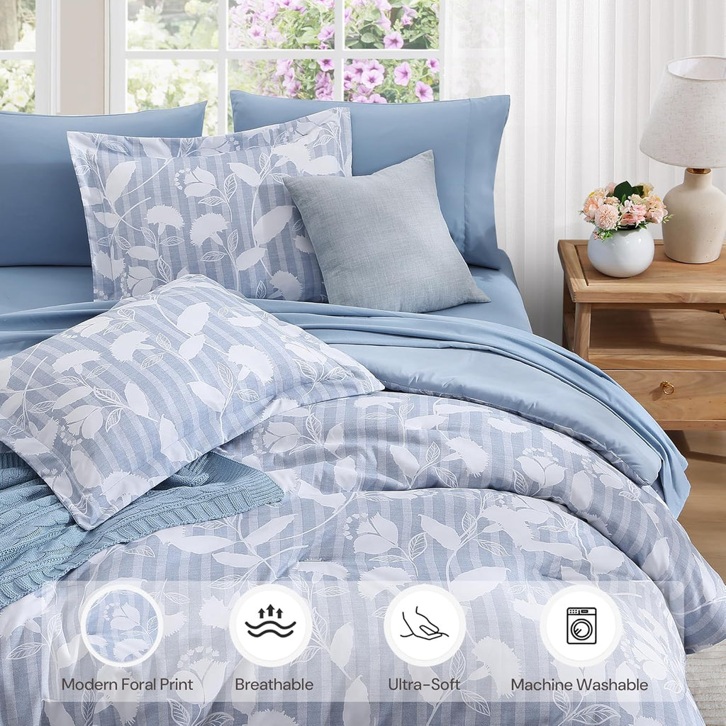Amberspace Botanical Flowers Design 7-piece Bed in a Bag Comforter Set with Sheets