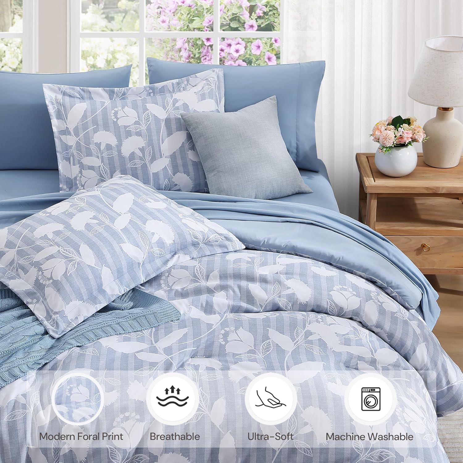 Amberspace Botanical Flowers Design 7-piece Bed in a Bag Comforter Set with Sheets