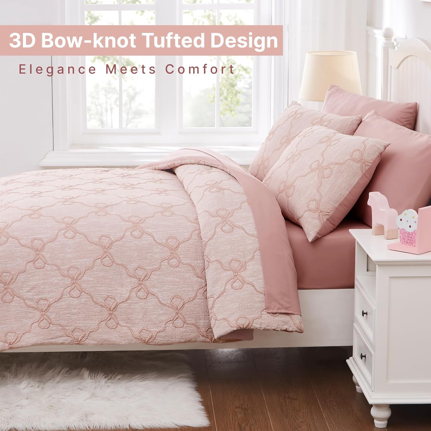 Amberspace Diamond Bow Design 5/7-piece Bed in a Bag Comforter Set with Sheets