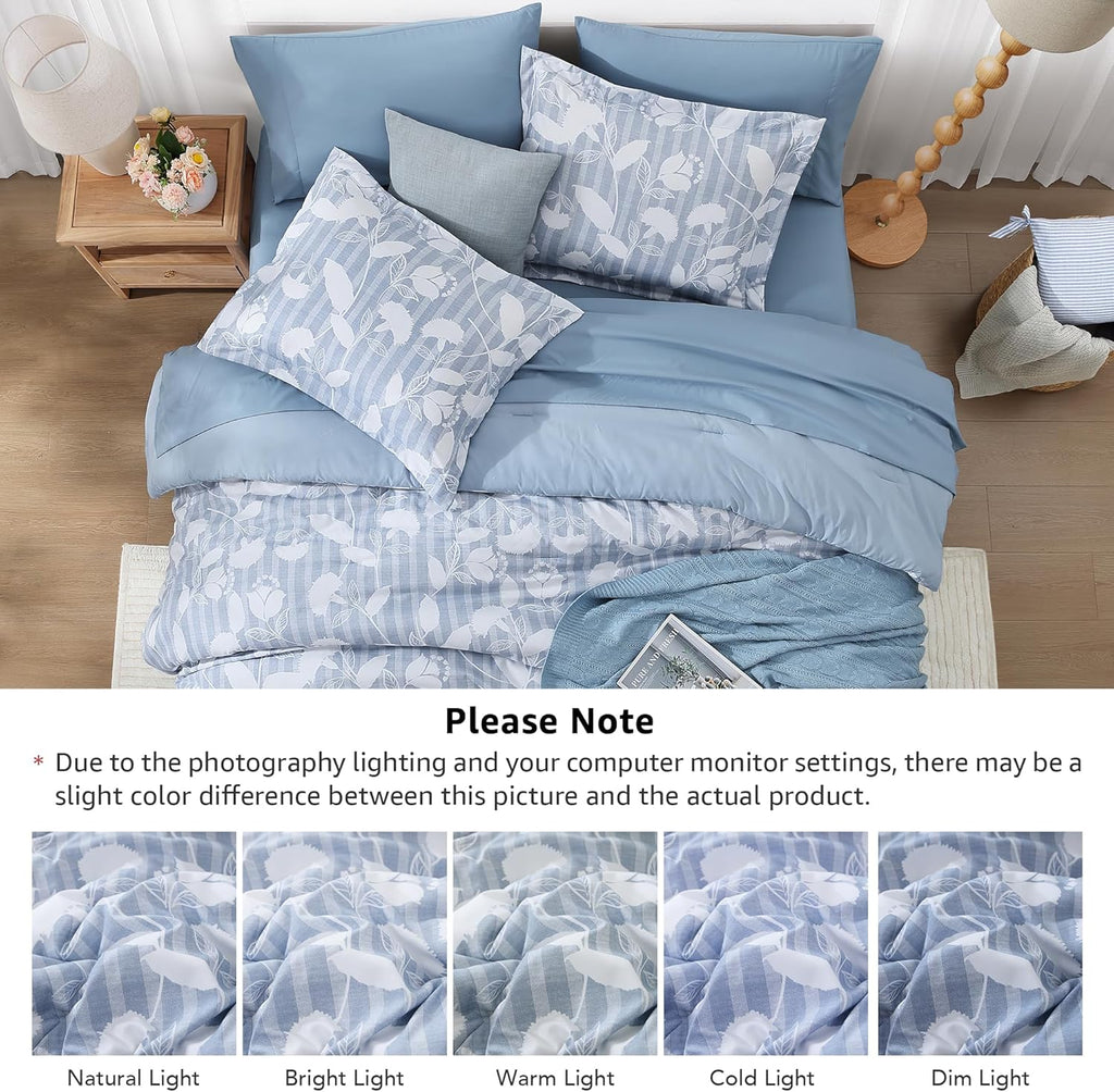 Amberspace Botanical Flowers Design 7-piece Bed in a Bag Comforter Set with Sheets