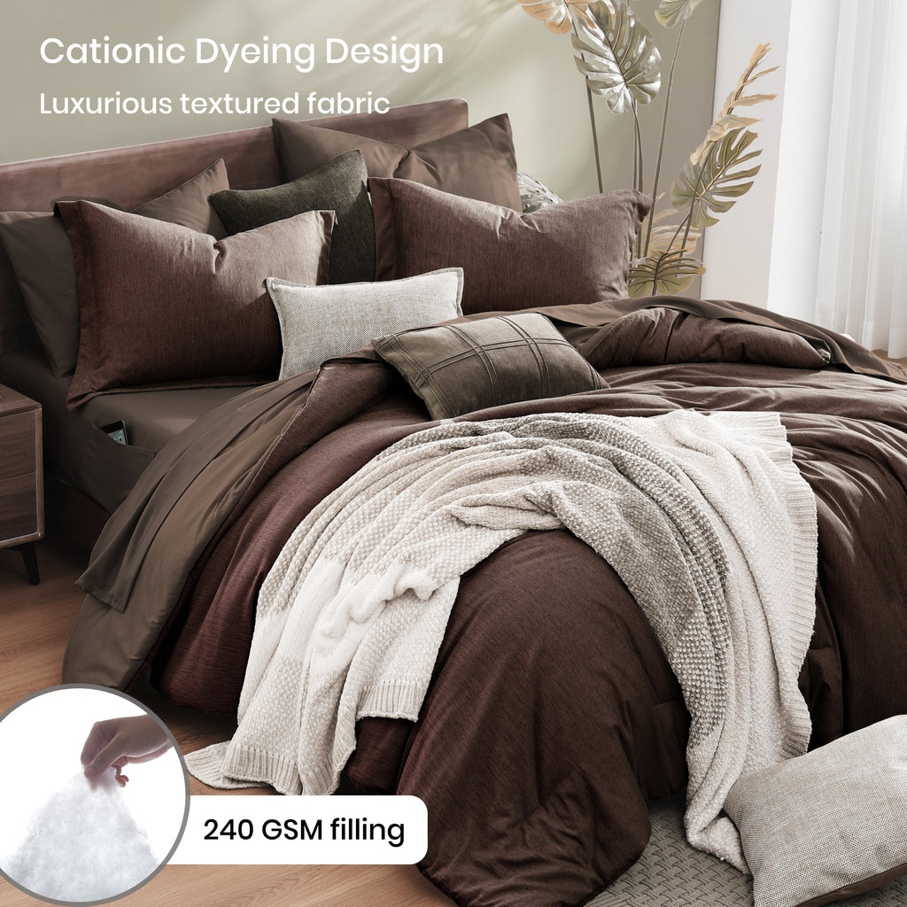 Amberspace Cationic Dyeing 7-piece Bed in a Bag Comforter Set with Sheets