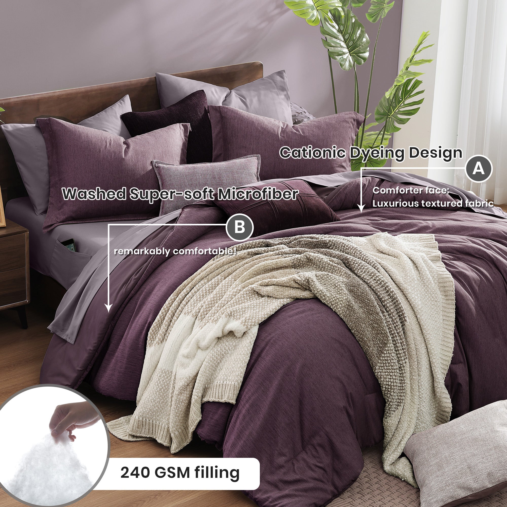 Amberspace Cationic Dyeing 7-piece Bed in a Bag Comforter Set with Sheets