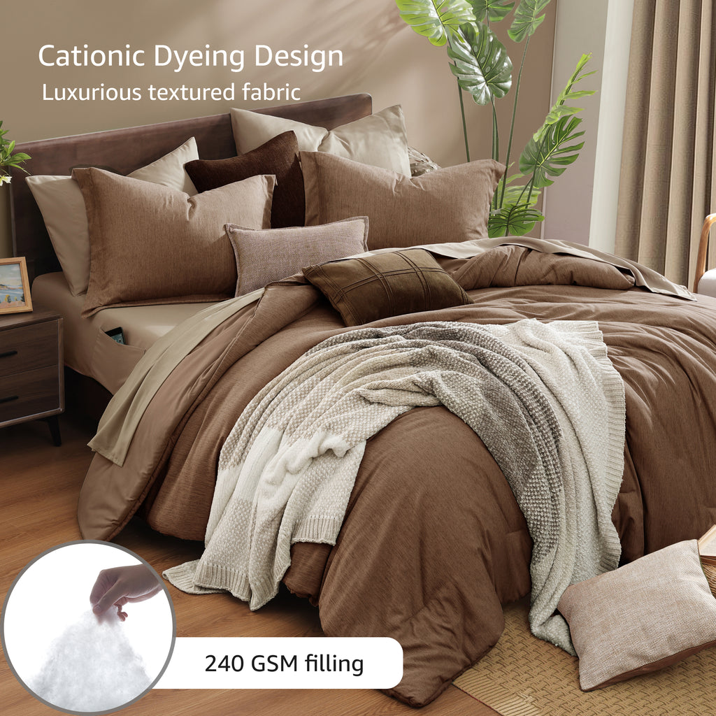 Amberspace Cationic Dyeing 7-piece Bed in a Bag Comforter Set with Sheets