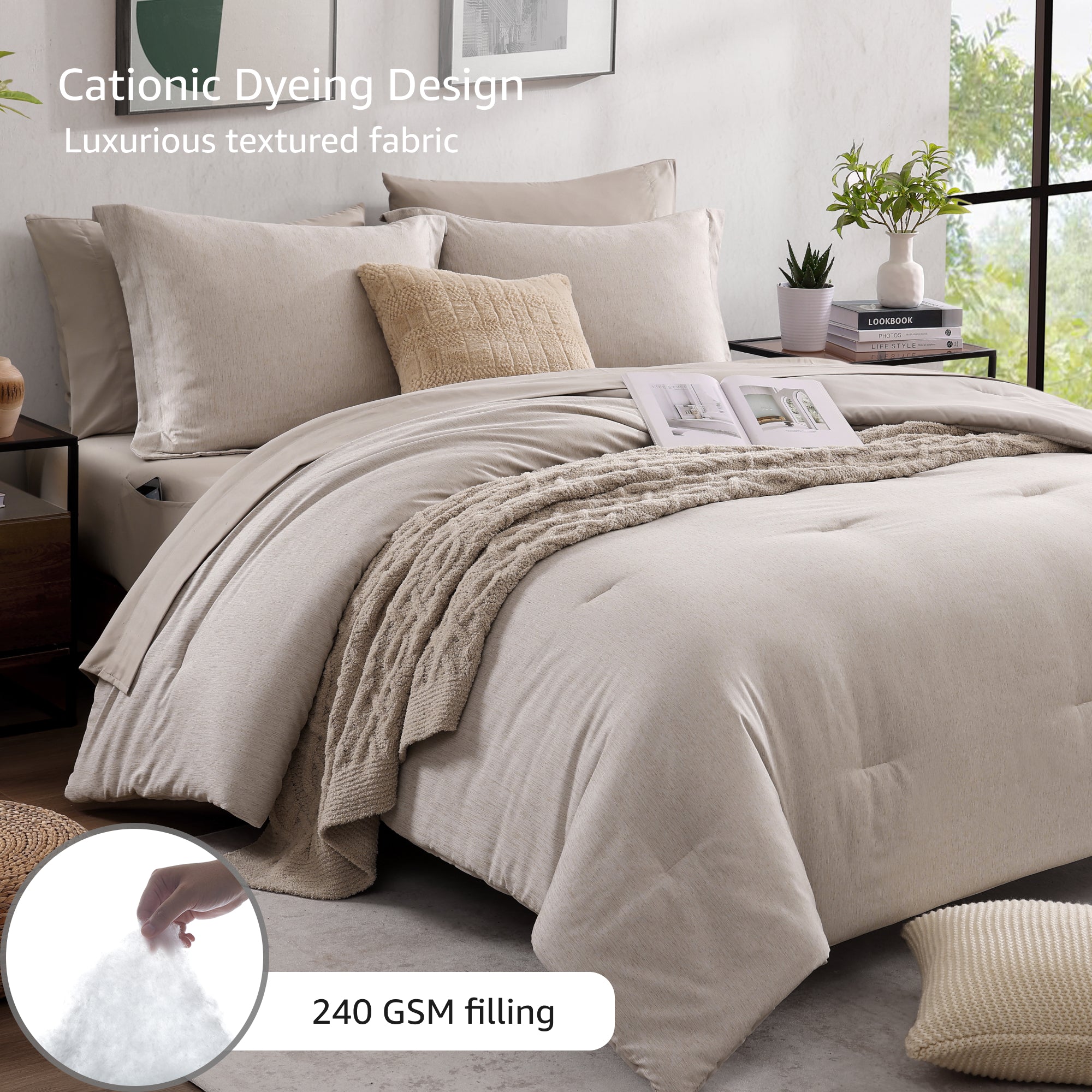 Amberspace Cationic Dyeing 7-piece Bed in a Bag Comforter Set with Sheets
